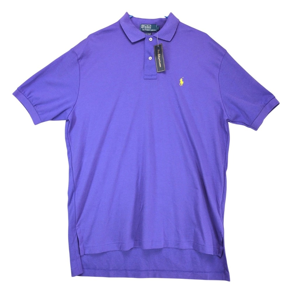 Vintage Y2K NWT Polo Ralph Lauren Purple Shirt Mens L Yellow Pony Logo Preppy